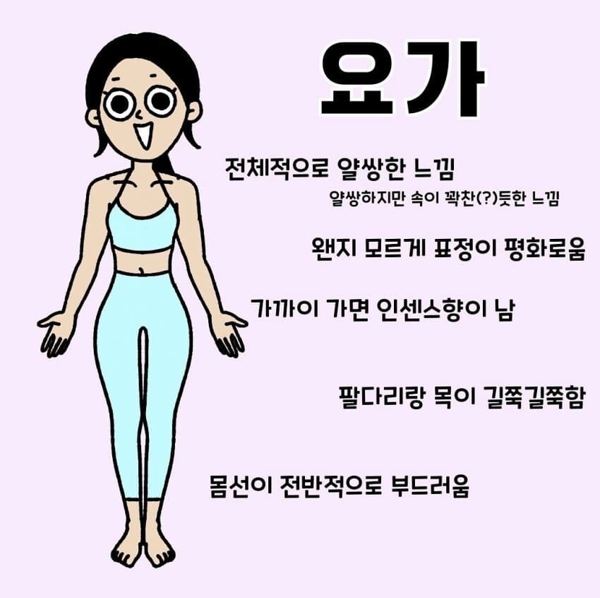 여자 운동별 몸매 특징