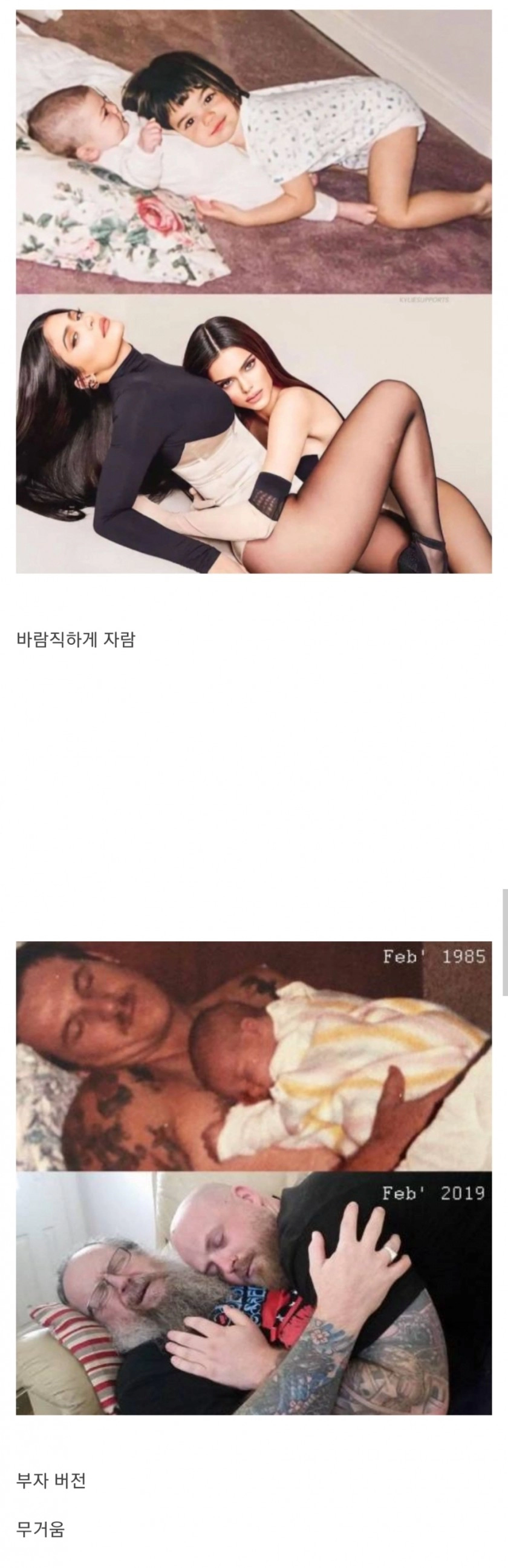 어렸을 때의 사진을 다시 찍은 자매