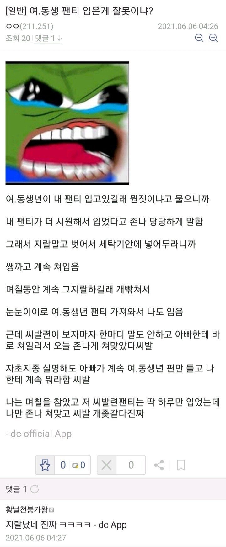 여동생 팬티 입은게 잘못이냐?.jpg