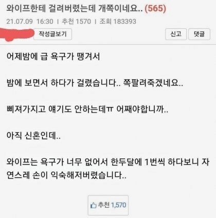 딸치다 걸려서 이혼한 남자