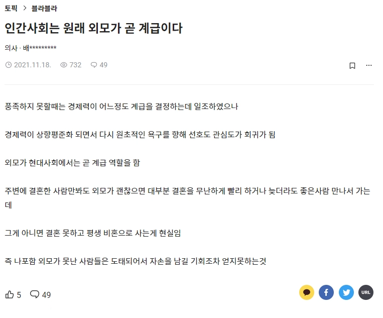 인간사회는 원래 외모가 곧 계급이다