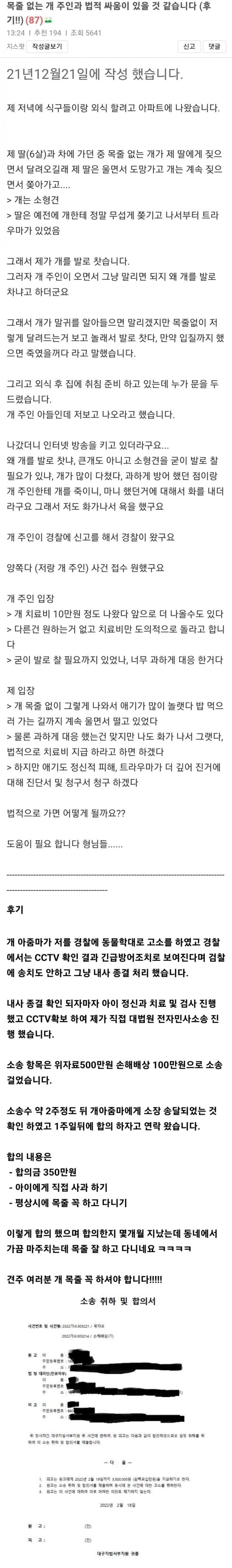 목줄 안한 개주인과의 법적 싸움 후기