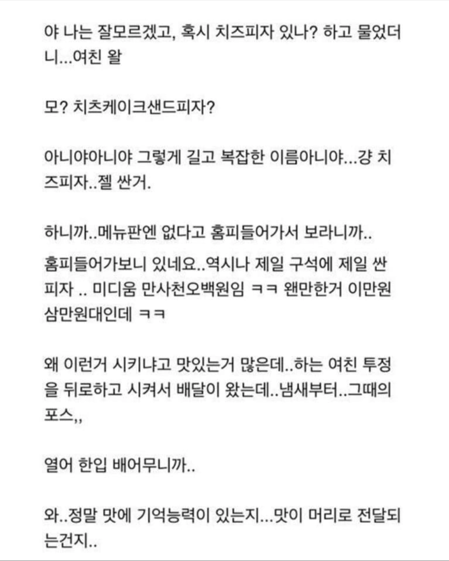 가난했던 시절 먹은 치즈피자를 최근에 다시 먹은 썰