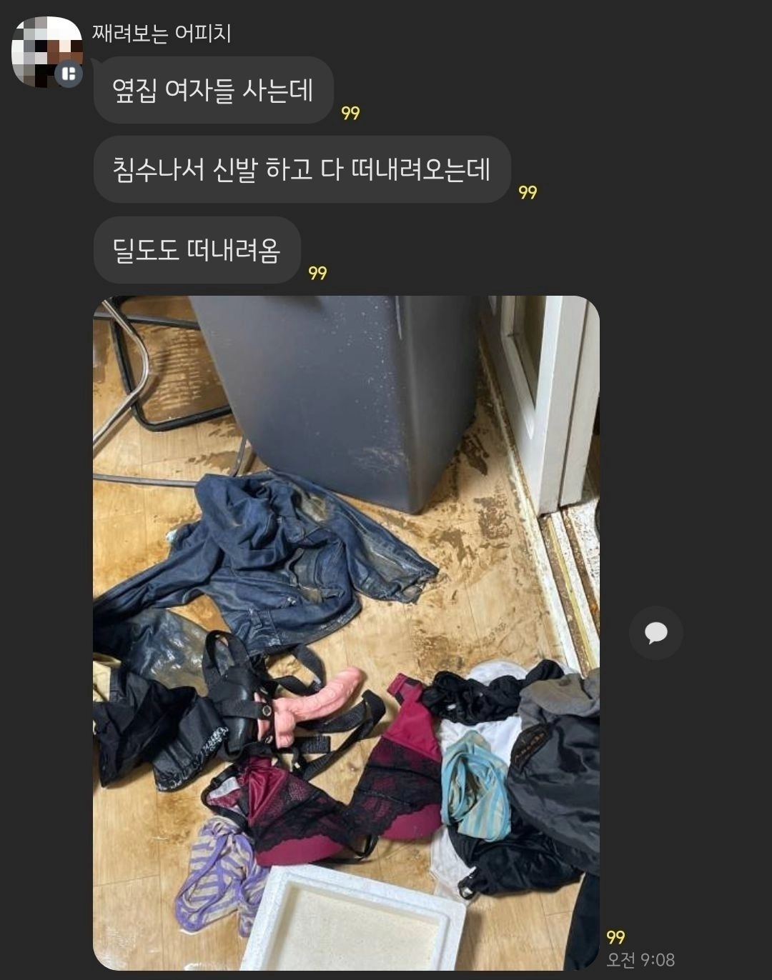 침수로 옆집 여자들 물건이 떠내려옴..