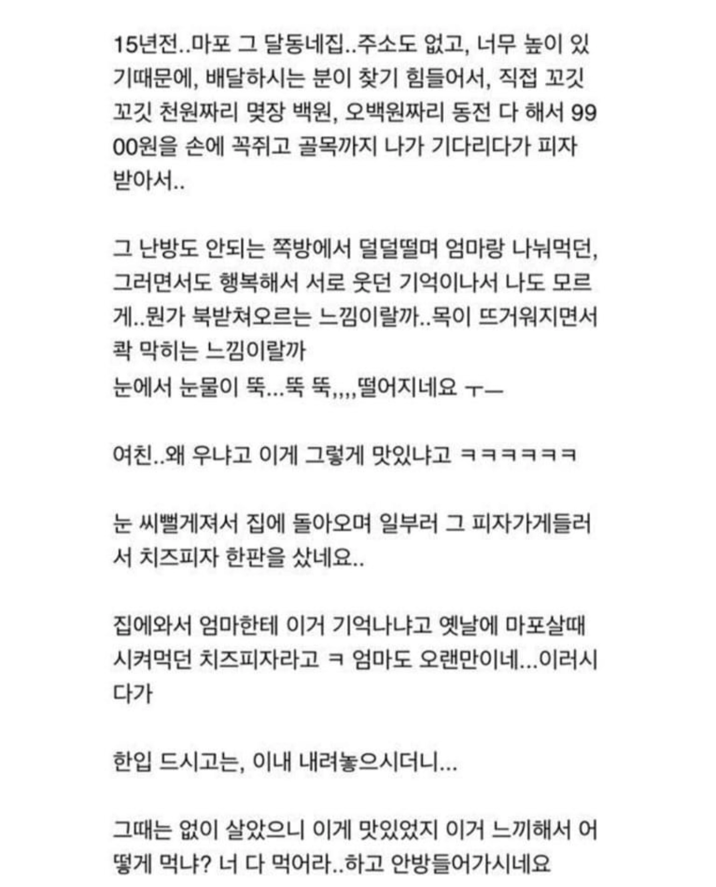 가난했던 시절 먹은 치즈피자를 최근에 다시 먹은 썰