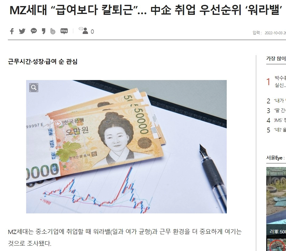 MZ세대 “급여보다 칼퇴근”… 中企 취업 우선순위 ‘워라밸’