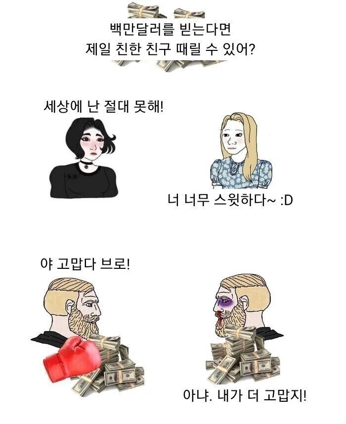 10억을 주면 제일 친한 친구를 때릴 수 있니?