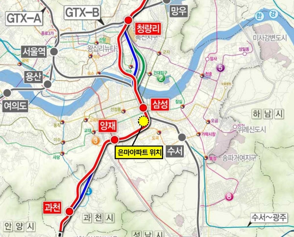 은마아파트 아래로 GTX-C 통과