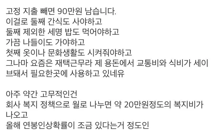 실수령 460만원 외벌이 4인가족 지출 계획