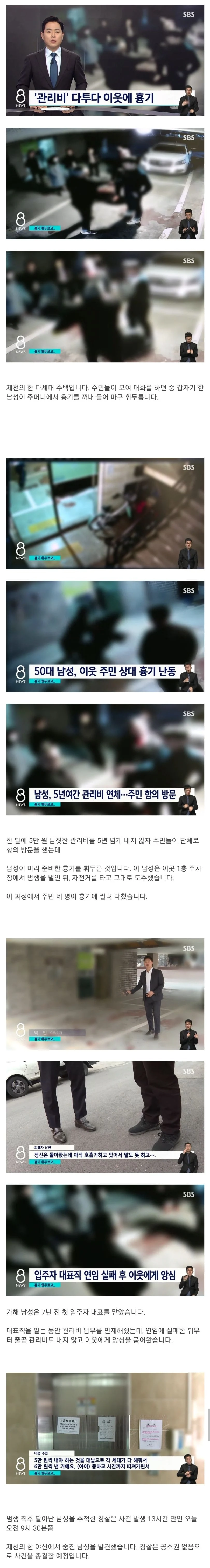 관리비 6만원때문에 이웃들한테 칼질하던 남성 최후