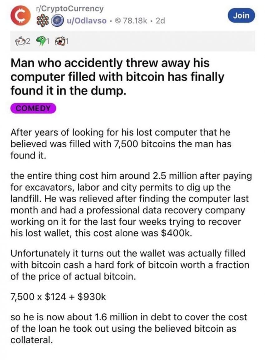 잃어버렸던 7500비트코인 담긴 하드 결국 발견