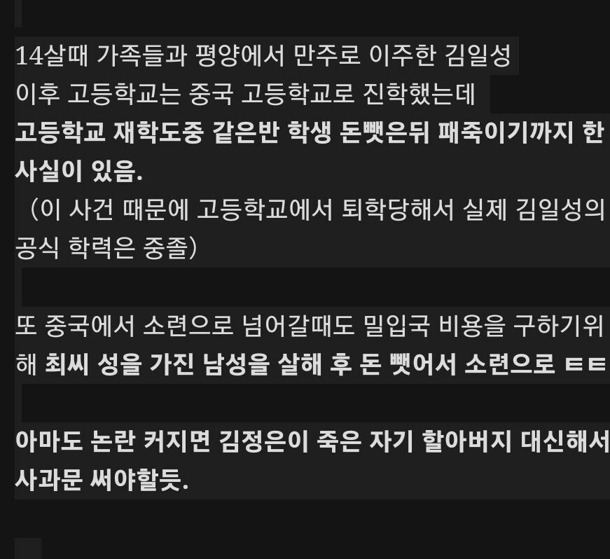 김일성 학폭 의혹