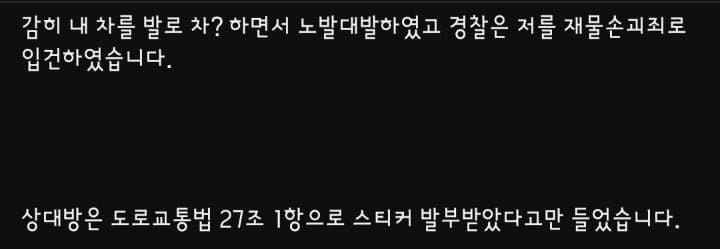 신호위반 차량을 발로 차버렸습니다