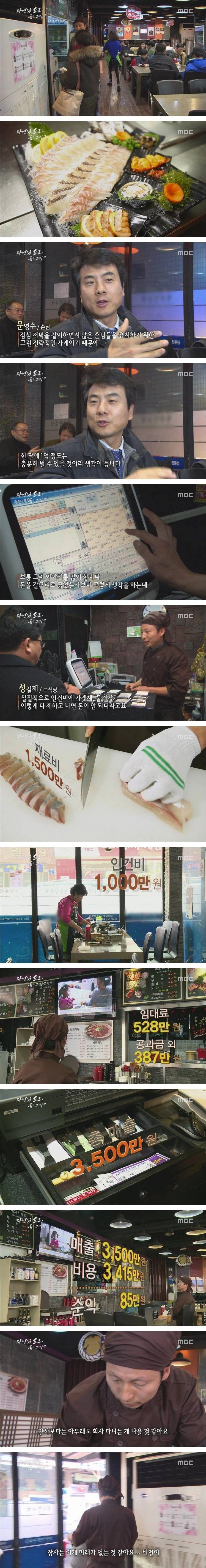 매출이 3500만원인데 순이익이 85만원이라는 횟집