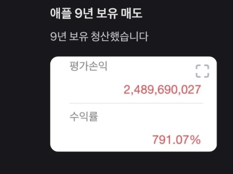 애플 9년동안 보유한 사람 수익률