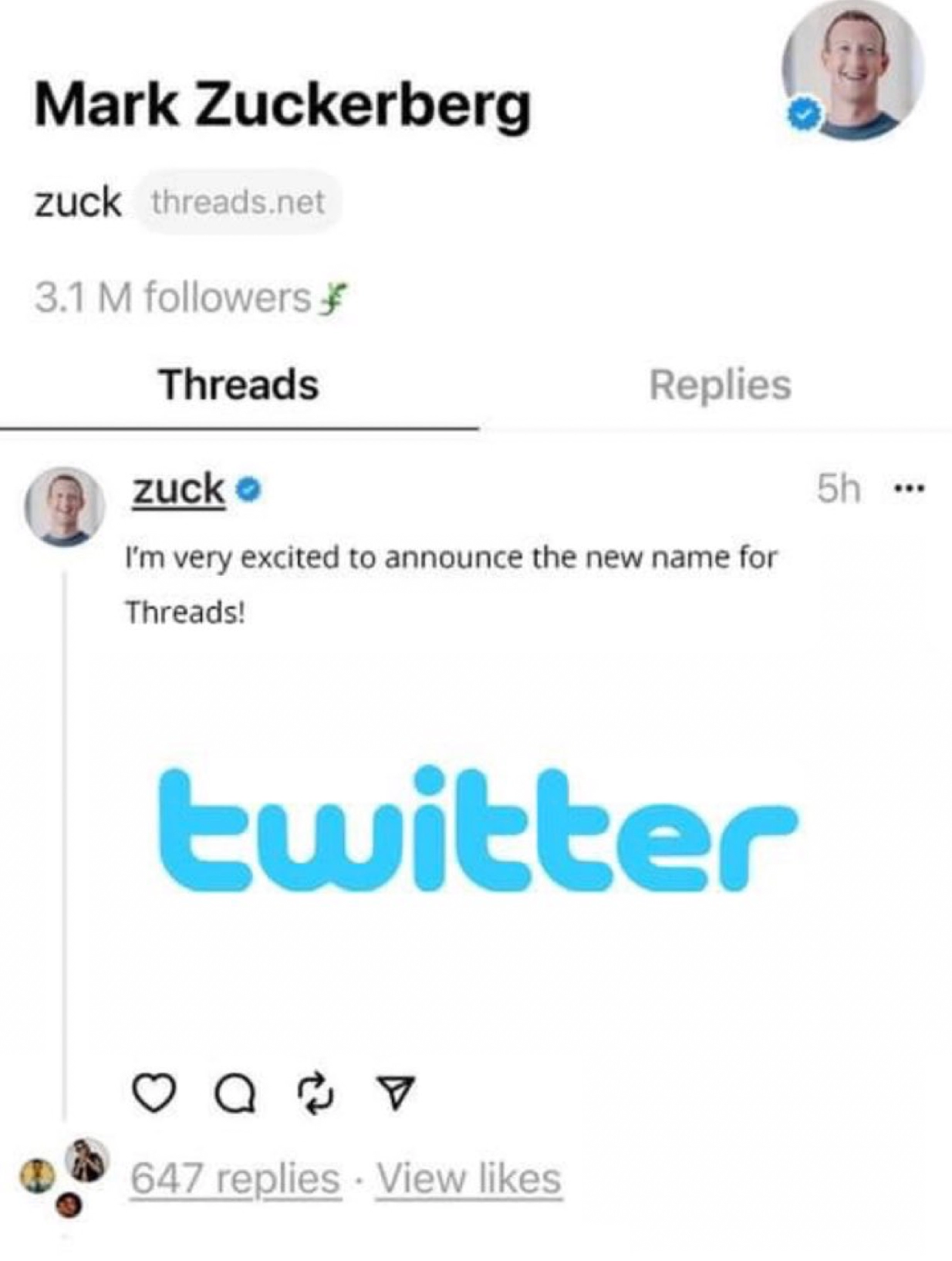 마크 주커버그: 쓰레드 이름 바꿉니다