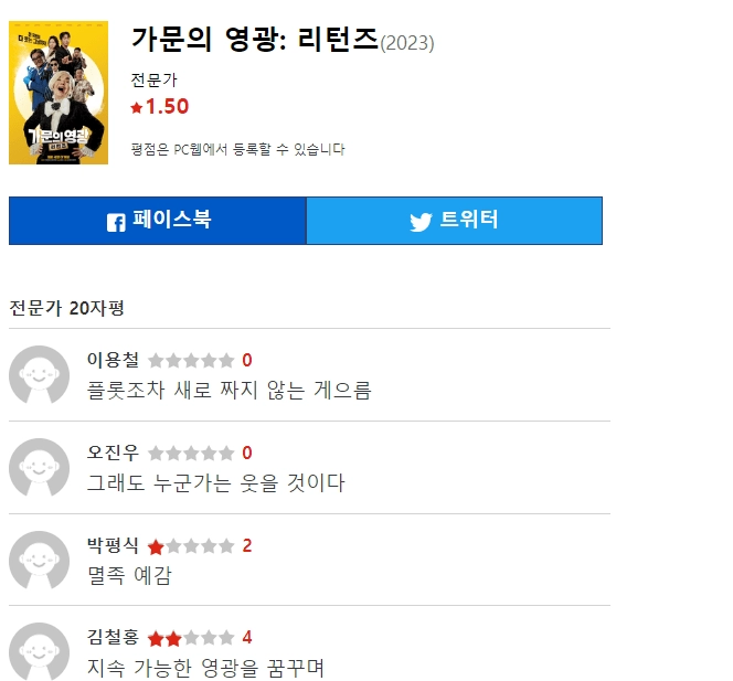 박평식햄 주옥같은 한줄평 또 하나 뜸 ㅋㅋ