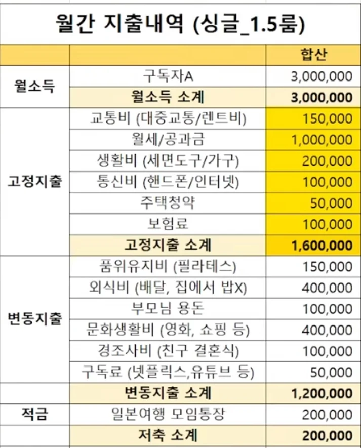 월급 300만원 받는 사람의 가계부