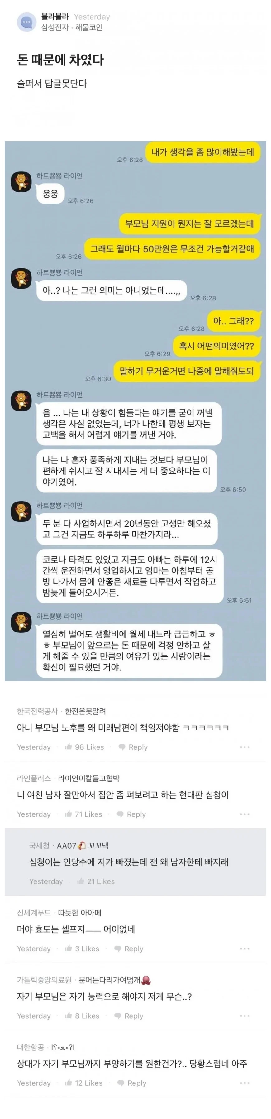 돈 없어서 차인 삼전 블라남
