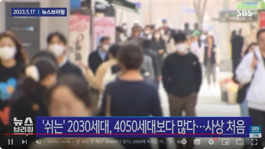 쉬는 2030세대가 4050세대 보다 많다... 사상 처음