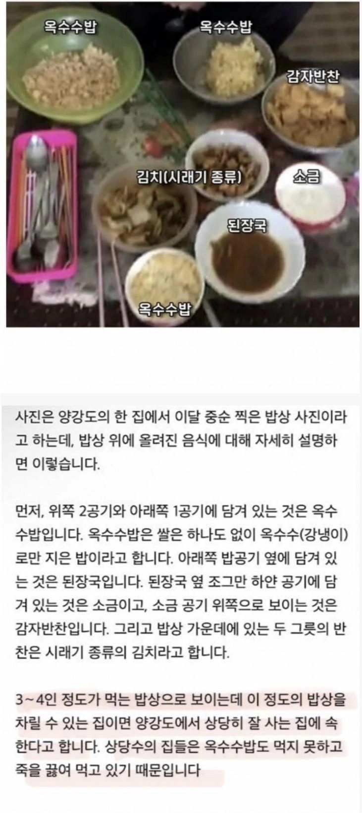 요즘 북한 중산층 가정식