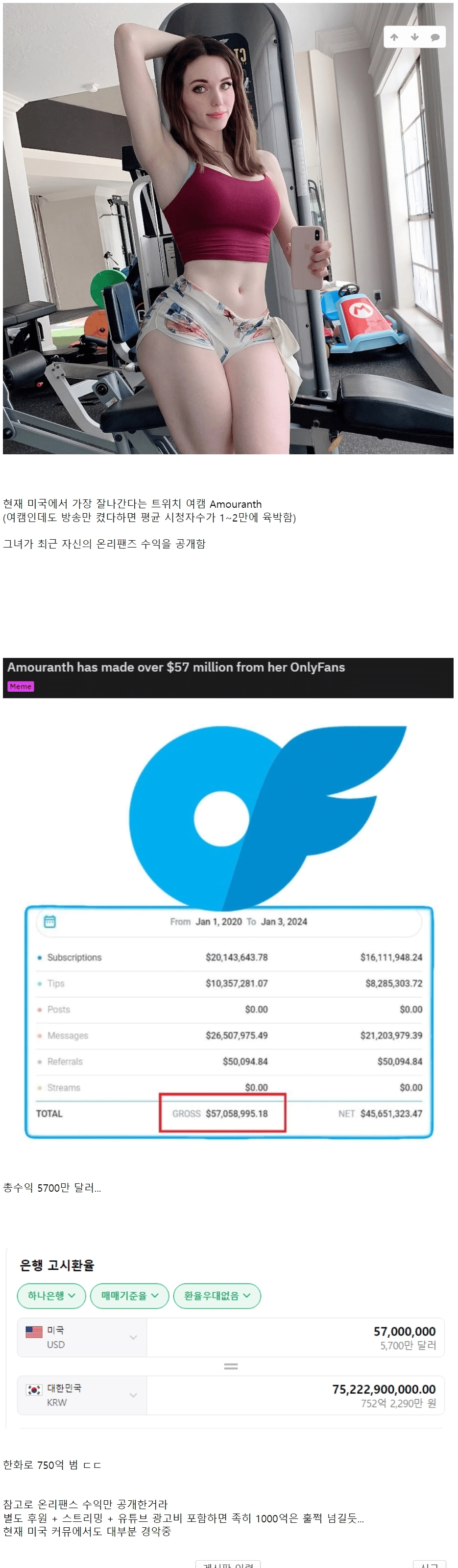 온리팬즈 수익 공개한 서양 여캠 스트리머