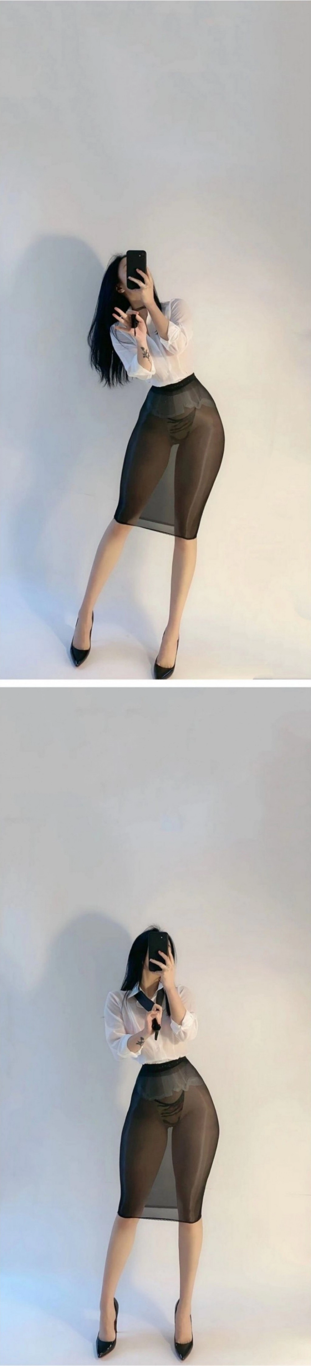 팬티가 잘보이는 오피스룩