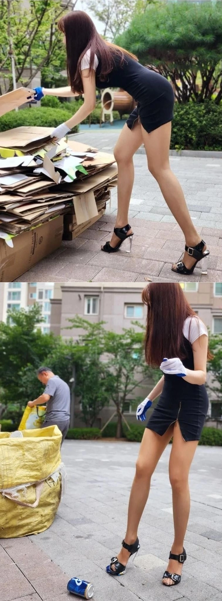 분리수거 하고 있는 동탄 신도시 아파트 새댁