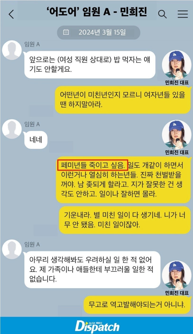 민희진 '페미 방송인 개싫다'