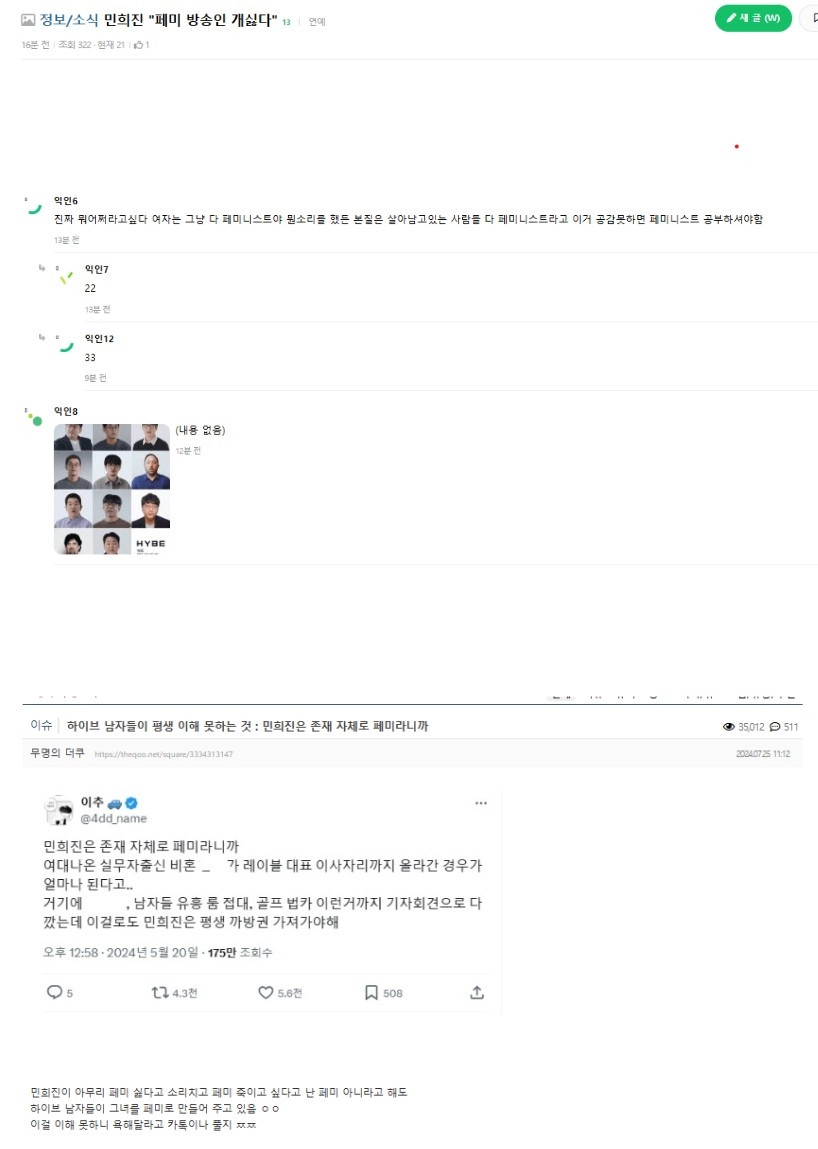 민희진 '페미 방송인 개싫다'