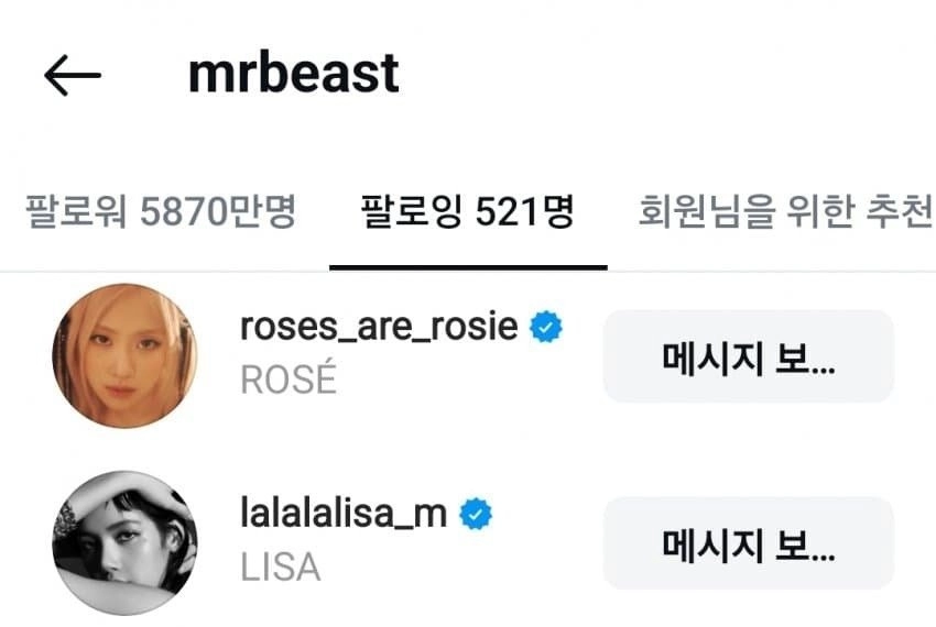 유튜브 1위 미스터 비스트가 팔로워한 한국 연예인