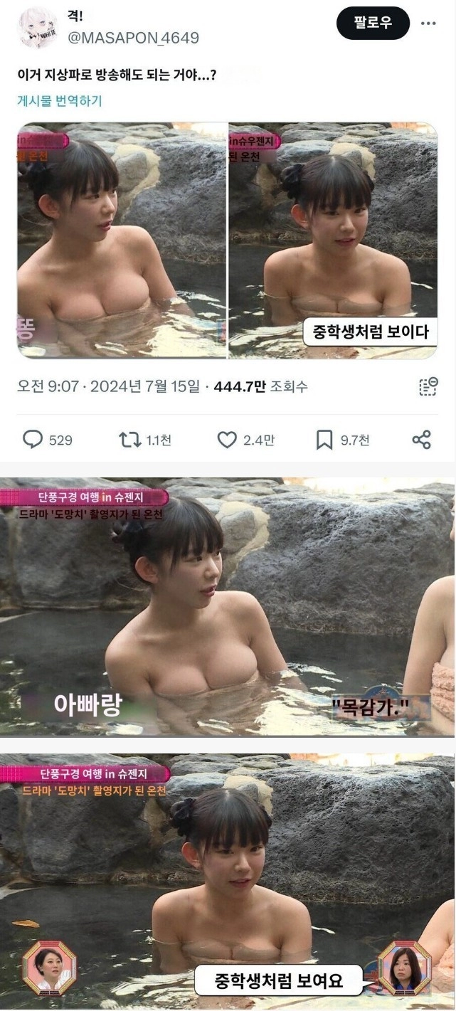 성진국 일본 지상파 방송 노출 논란
