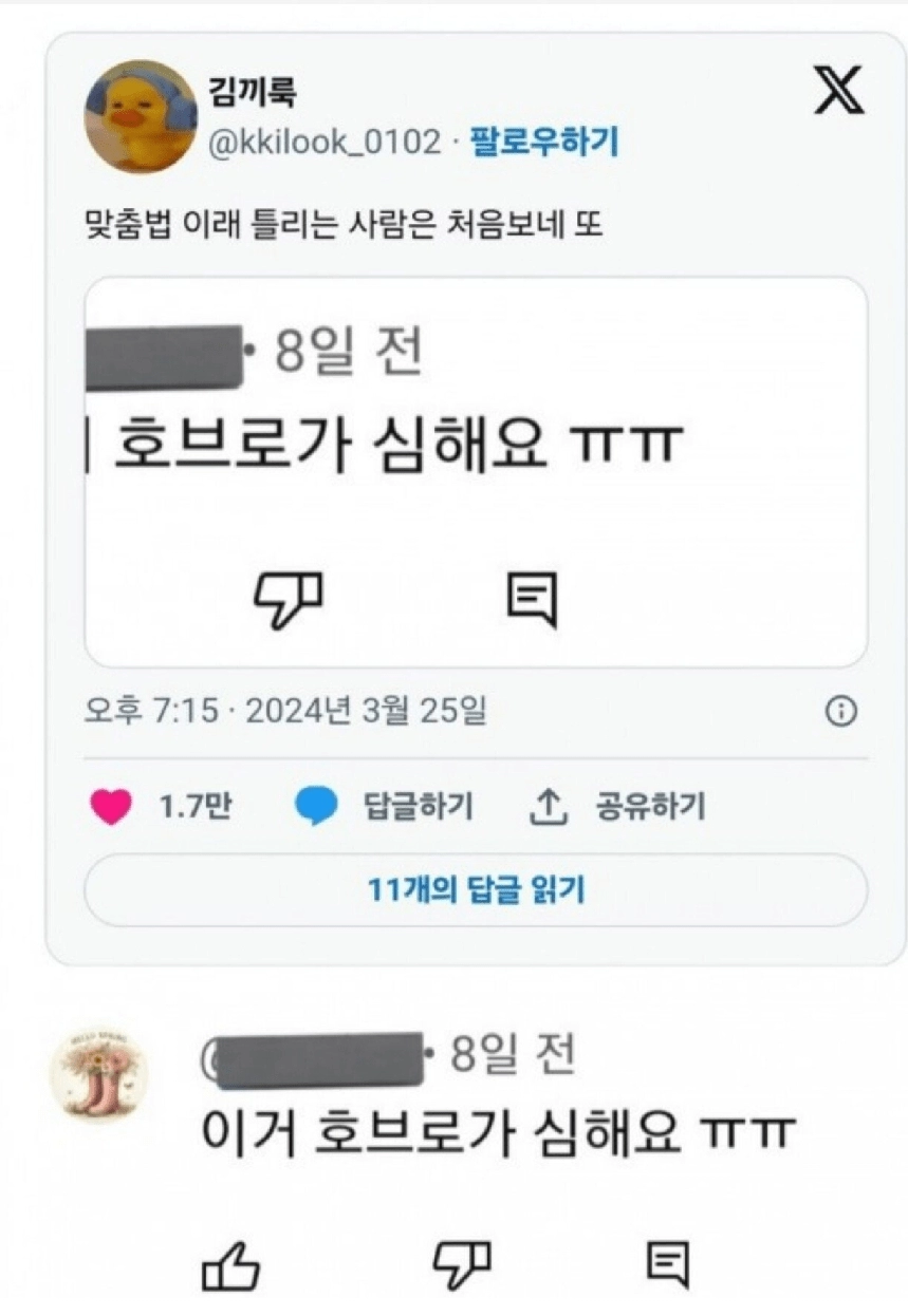 요즘 심각하다는 맞춤법
