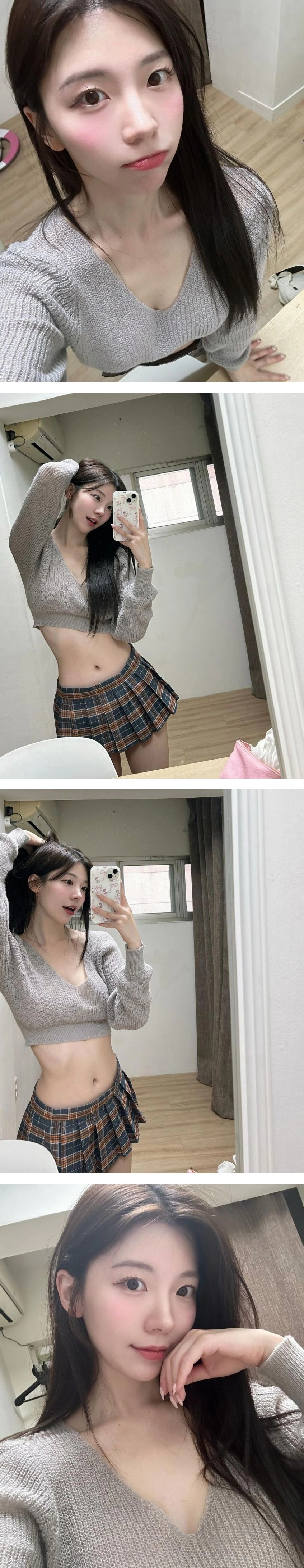 크롭니트 + 체크스커트 BJ쏘블리 가슴골 후방주의