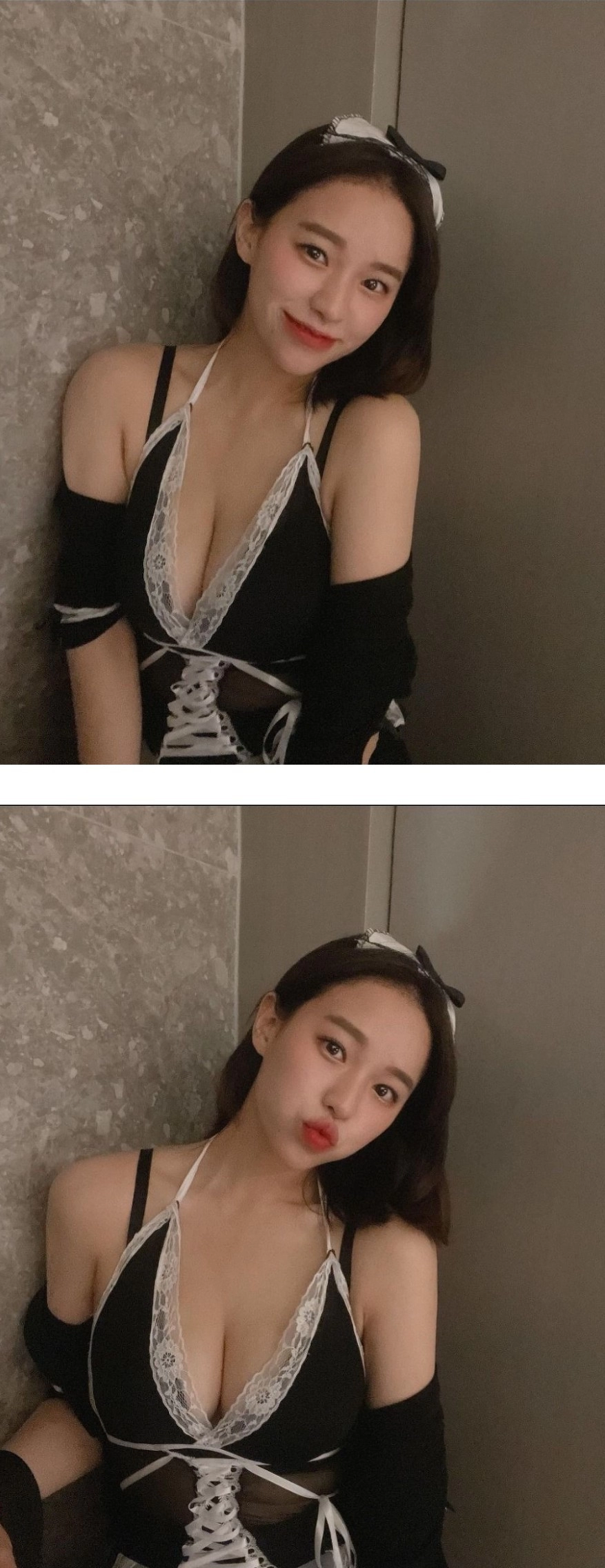 BJ 미래 이벤트 의상 메이드복 시스루 가슴골