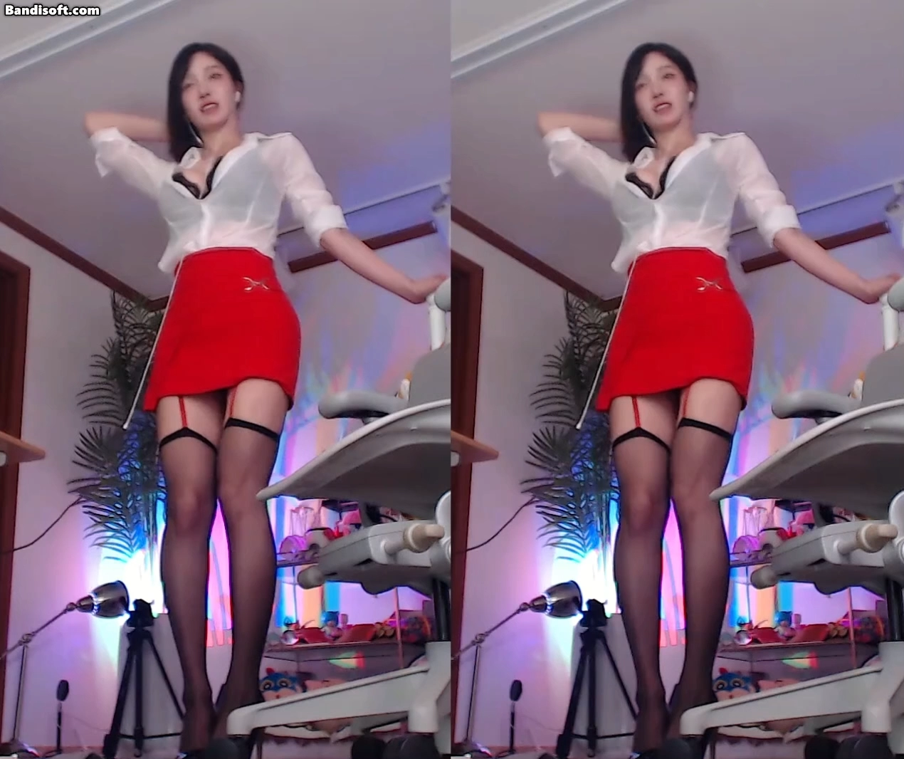 여러 각도로 보는 흰빨 오피스룩 겨우디 검정브라 가슴골