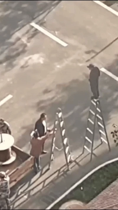 사다리 위에 서 있는 남자