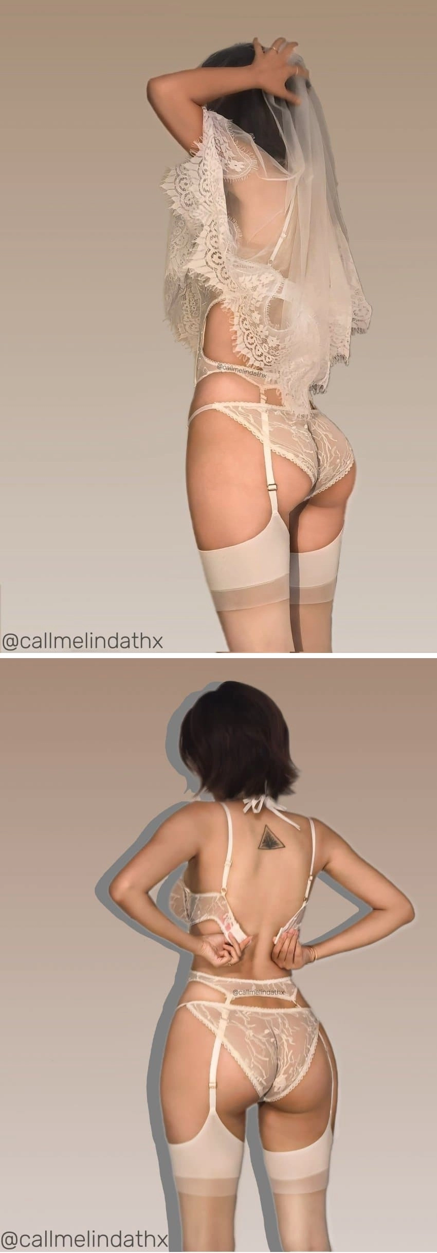 흰색 시스루 가터벨트 사이로 비치는 완벽한 엉덩이