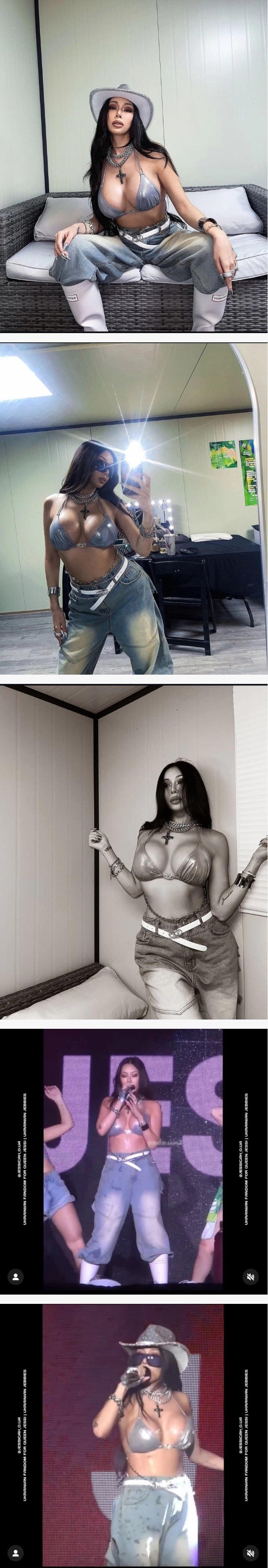 꼭지 노출 비키니 입고 포즈 취하는 제시