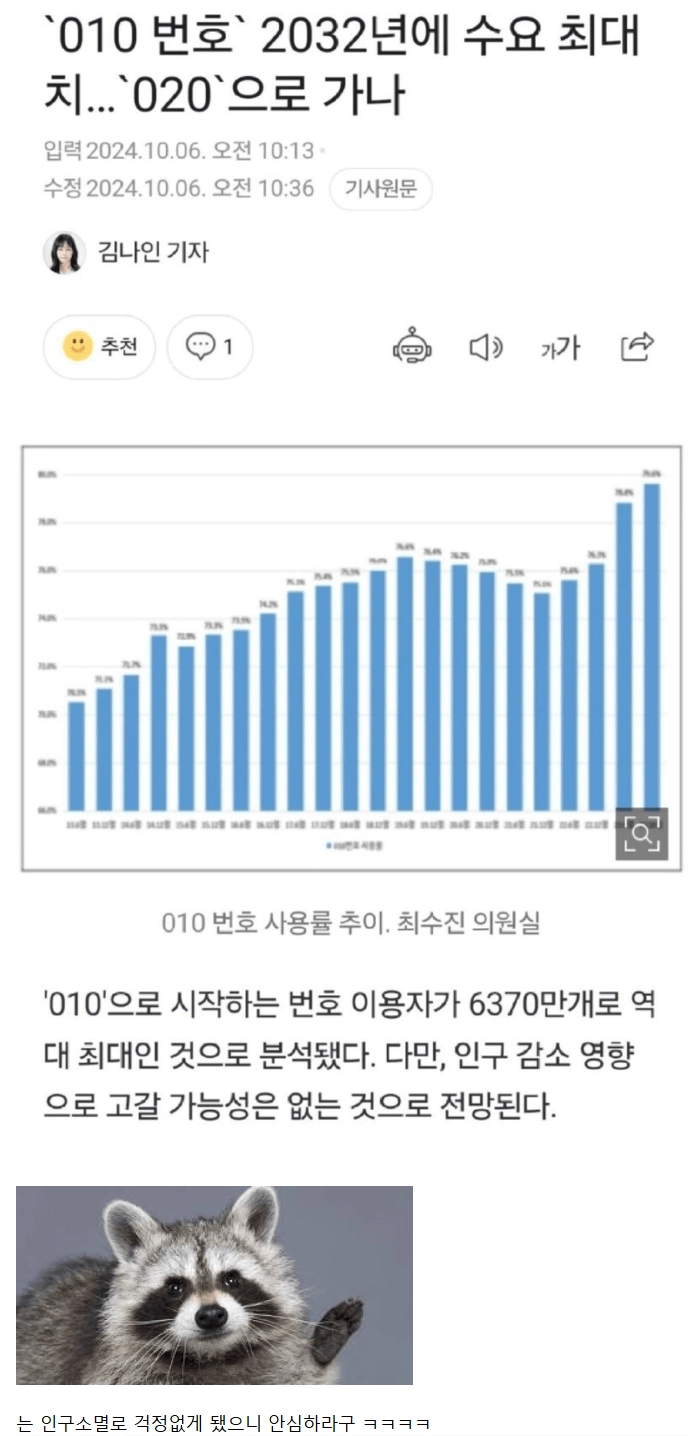 '010 번호' 수요 한계치 임박 '020' 으로 갈까