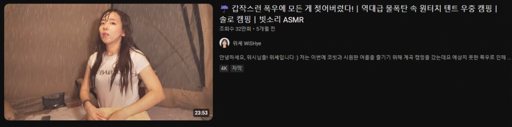 썸네일 기가 막히게 뽑는 여자 캠핑 유튜버들 약후방