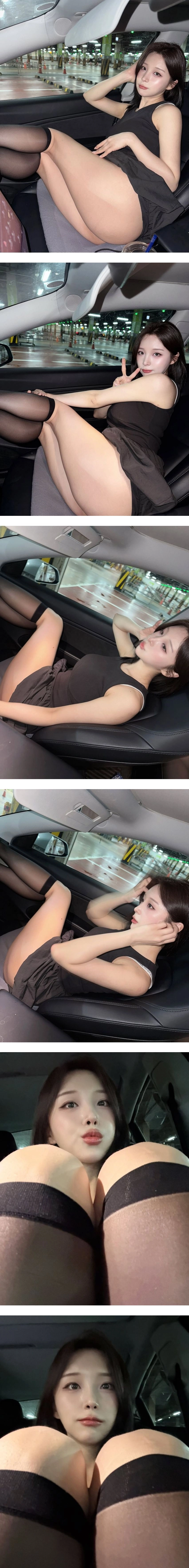 꽃빵 엉벅지 그대로 드러난 사고유발 조수석 착석샷