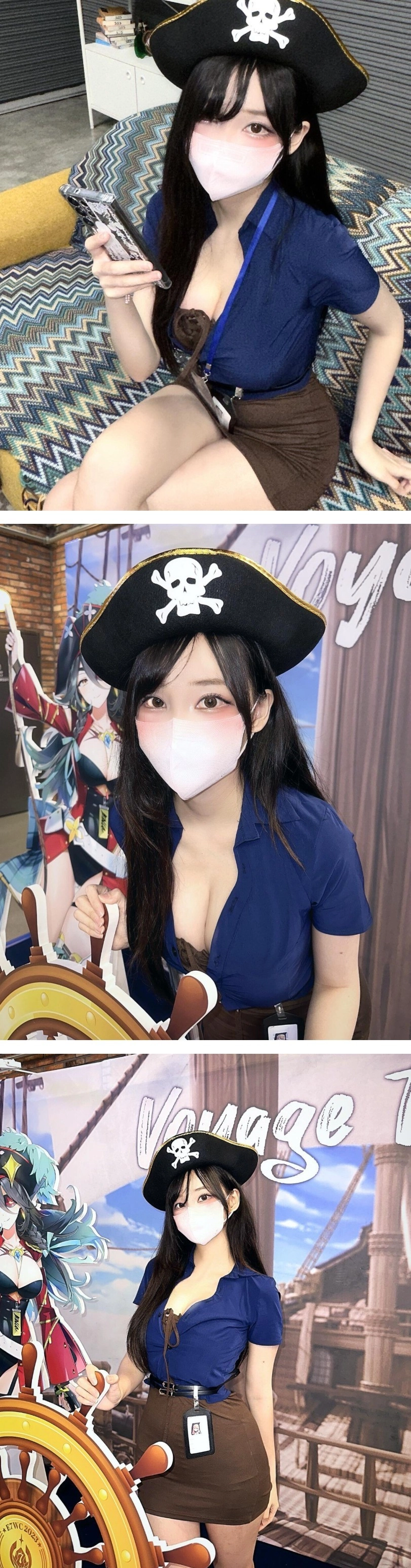 마젠타 가슴골 드러낸 해적 코스프레 초미니 야벅지까지 아찔