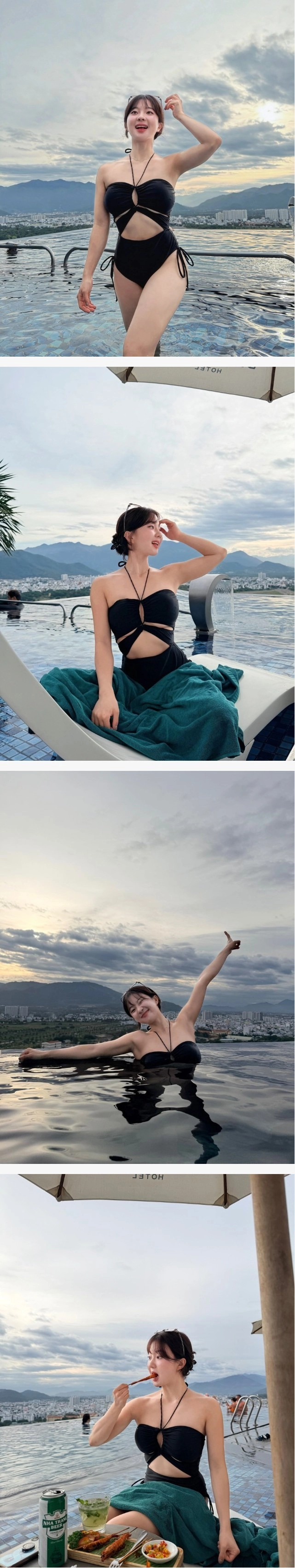 백만송희 언더붑 노출 모노키니 수영장에서 글래머 몸매 뽐내