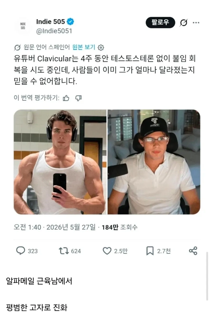스테로이드 끊은 유튜버 근황