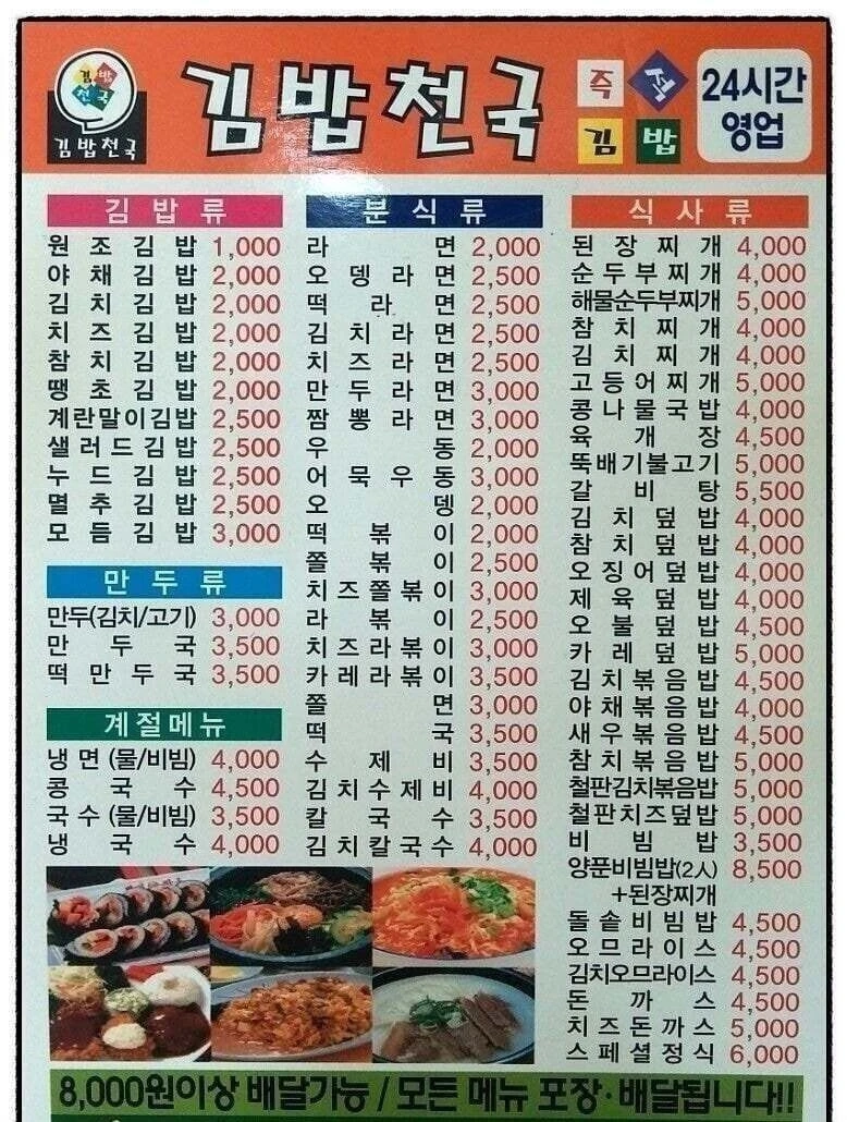 20년전 김밥천국 가격은 어땠을까