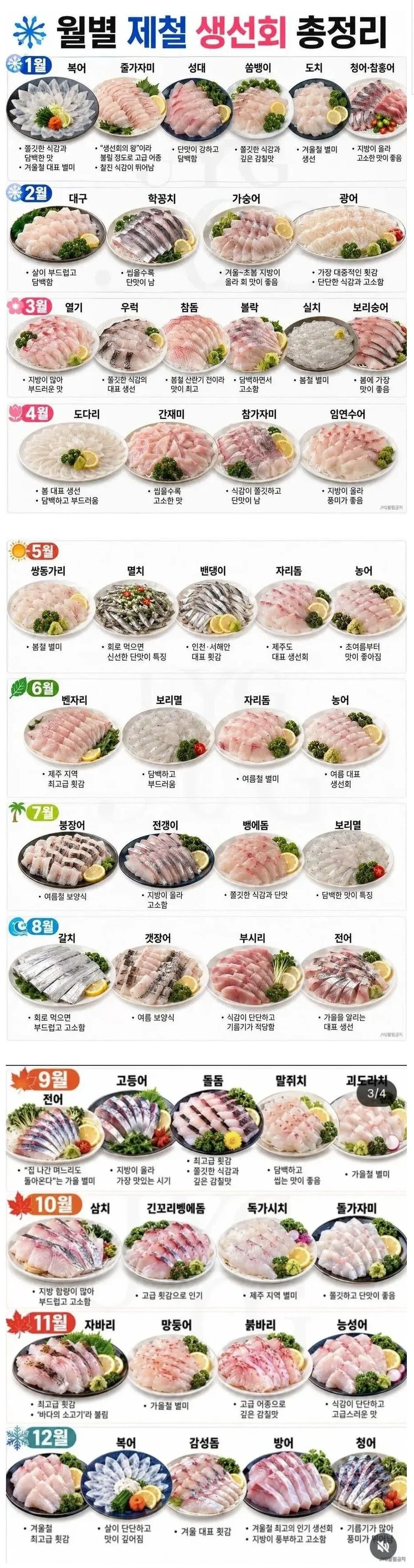 월별 제철 생선회