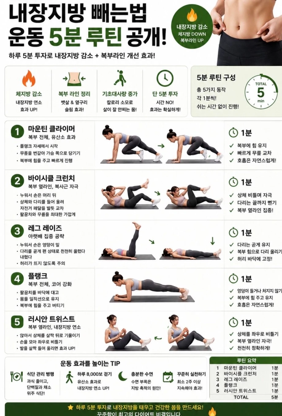 내장지방빼는 5분 운동