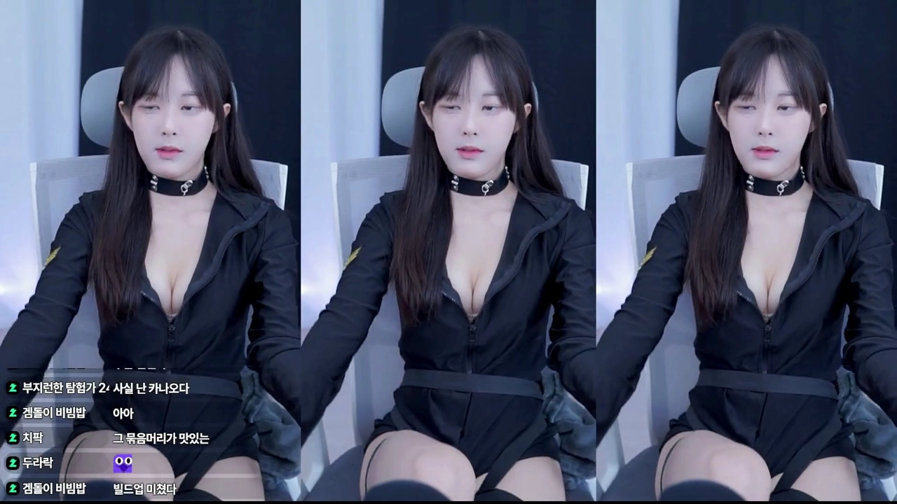 치지직 여캠 슴골 드러낸 하이레그 의상 개목줄 가터벨트 풀세트