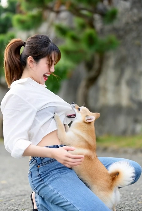 들이대고 보는 강아지